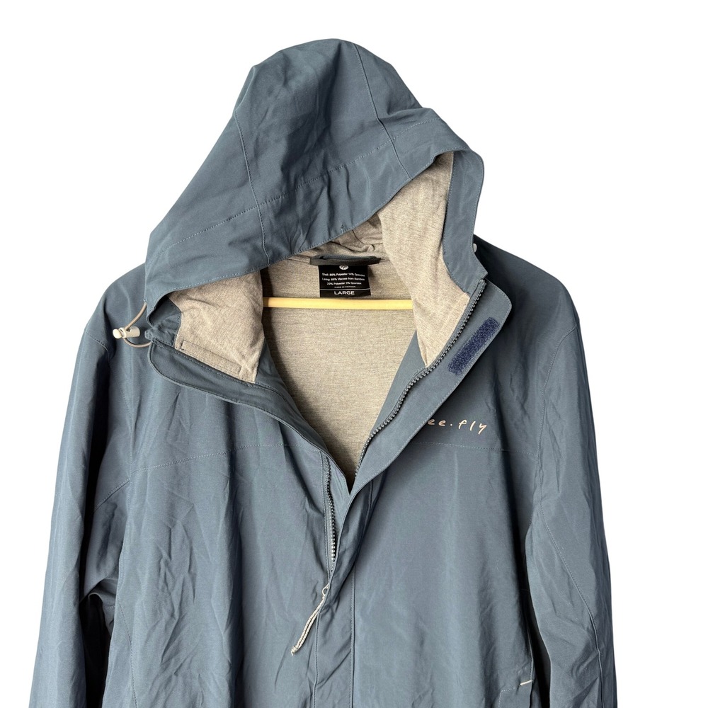 Free Fly Hooded Jacket Mens Large Blue Bamboo Blend Performance Windbreaker - Picture 3 of 12